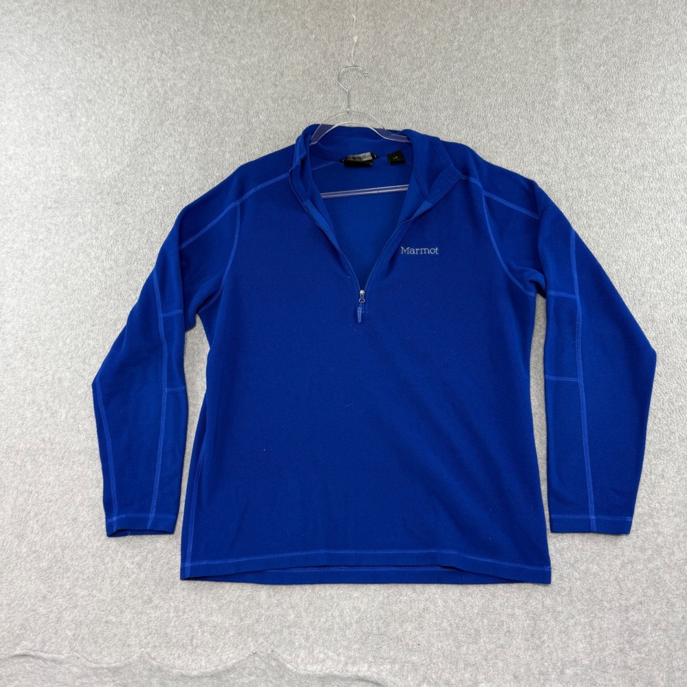 Marmot Polartec Fleece Pullover Mens Large Blue 1/4 Zip Long Sleeve Sweater